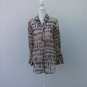 CHICO'S Womens Blouse Size 0 Small Beige Brown Long Sleeve Lightweight Sheer
